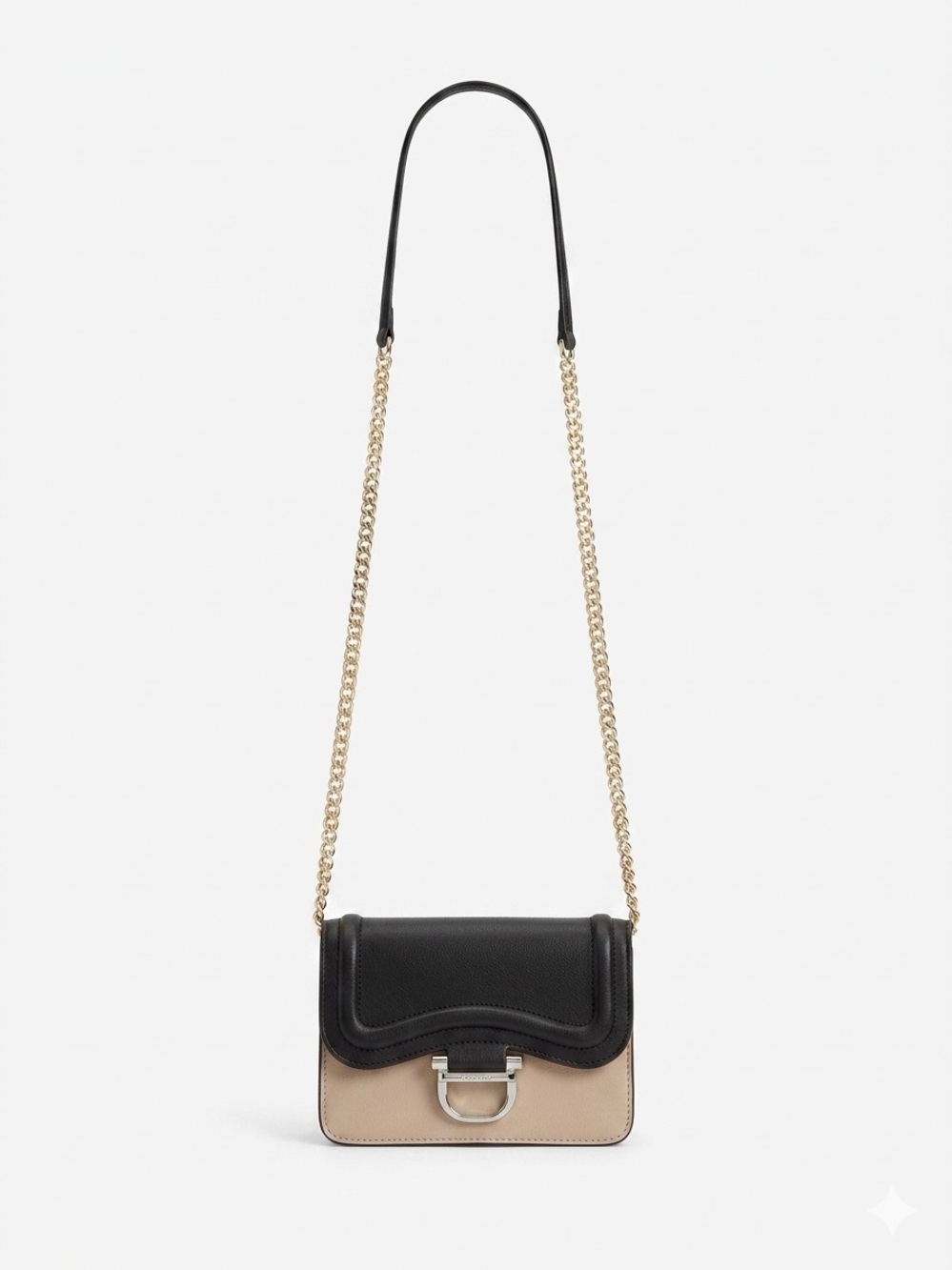 Nine West Light Pink/Beige Chain‑Strap Crossbody Bag – Black Trim